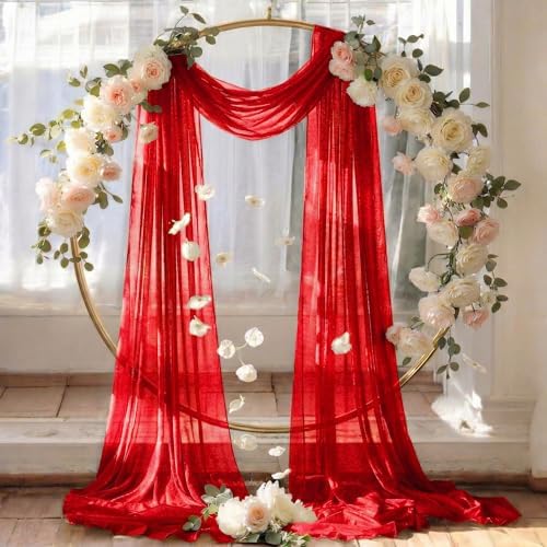Pack of 2 Wedding Arch Drape Panel Fabric 30" x 75ft - Red - Image 6