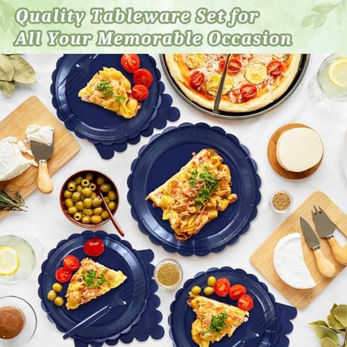 100 Navy Blue Paper Plates and Napkins Disposable for Party, 25-9"&25-7" - Image 3
