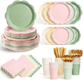 350 Pcs Sage and Pink Paper Plates and Napkins Party Supplies - Pink and Green Birthday Decoration Include Dusty Pink Sage Green Scalloped Plate Napkin Cup & Cutlery for Baby Shower, Wedding, Birthday by Unknown