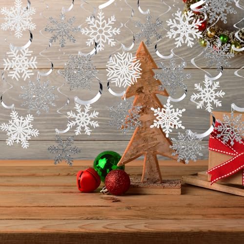 Snowflake Decorations, Christmas Hanging Decor, White Silver, 48-Pc - Image 7