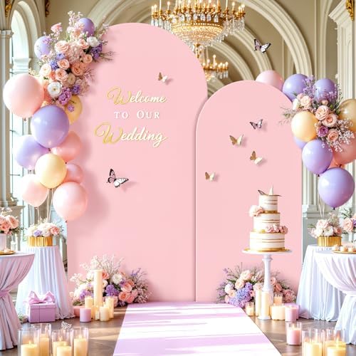 7.2FT 6FT Arch Backdrop Cover for Wedding, Set of 2 Stretchy Spandex Fitted Arch Stand Cover for Gender Reveal Baby Shower Party Decor, Chiara Backdrop Cover with Double-Sided Design(Pink, Blue) - Image 3