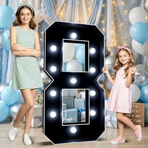 Ledido 4FT Black Marquee Light Up Numbers 8 for 18th 80th Birthday Decor by Ledido