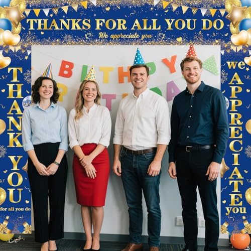 We Appreciate You Banner 3 PCS Blue and Gold Thank You Banners Thank You For All You Do Backdrop for Teacher, Employee, Nurse Appreciation, Retirement Parties Party Decorations - Image 6