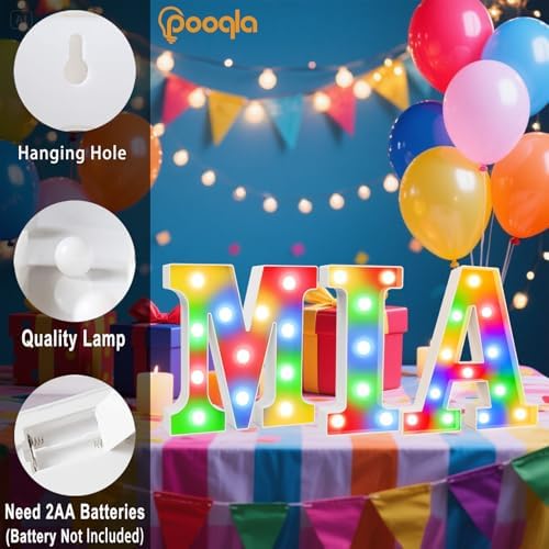 Pooqla LED Light Up Letters, Warm White and Colorful Lighted Marquee Letters with Remote, Lighted Letter for Party Birthday Decorations, Gift for Girls Boys Night Light, Wedding Home Decor, Letter N - Image 4