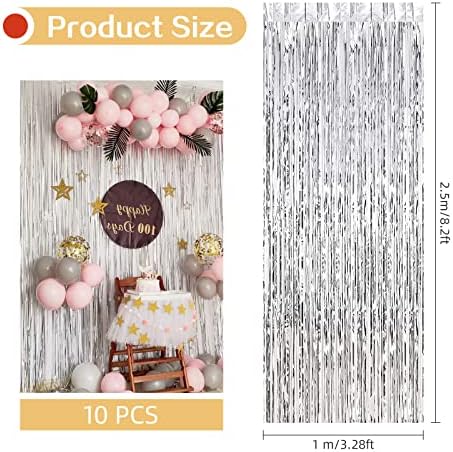 10 Pack Silver Backdrop Curtain 3.2ft x 8.2ft Metallic Tinsel Foil Fringe Curtains Photo Booth Background for Birthday Party Decoration Baby Shower Engagement Wedding Christmas Decoration (Silver) - Image 3