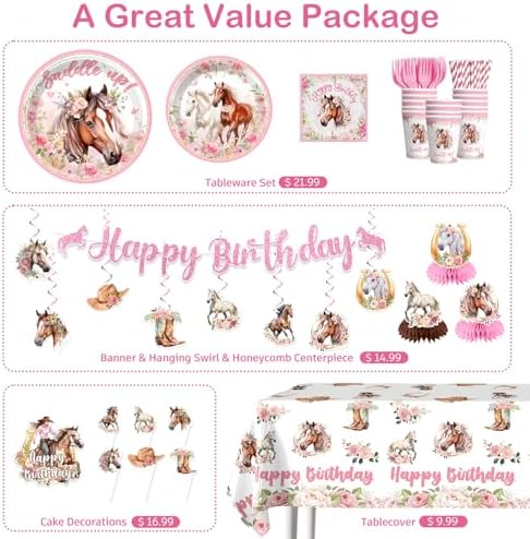214Pcs Horse Birthday Decorations Tableware Set, 25 Serves - Image 3