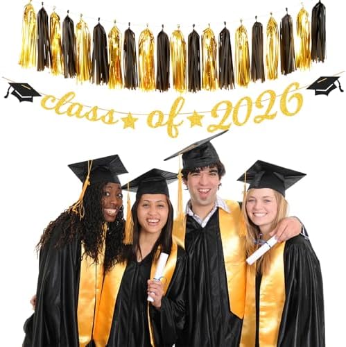 Black Gold Graduation Party-Decorations Garland - 36pcs Congrats Grad Class 2026 Banner,Hat Hanging Streamers,College High School Congratulations Master Celebration Classroom Backdrop Decor Burgleda - Image 6