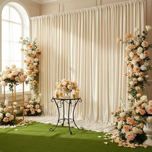 Beige Backdrop Curtain - 10x10FT Back Drop Curtains for Parties Wrinkle-Free Soft Polyester Photo Backdrop Wedding Decorations Photoground Backdrop Stain-Resistant for Back Drop Stand, 2 Panels by HAEFOOPartyDecorations
