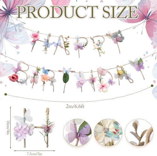Norme 2 Pcs Butterfly Birthday Banner Decorations for Women Wildflower - Image 4