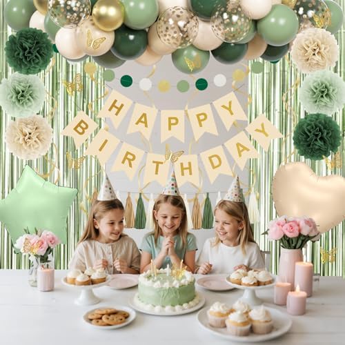 Sage Green Birthday Party Decorations for Women Girl Happy Birthday Banner - Image 6
