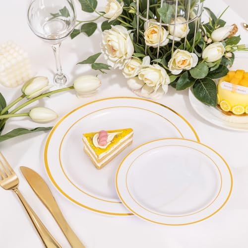 NOCCUR 200PCS Gold Plastic Plates - 100 Dinner / 100 Dessert Disposable Plates Heavy Duty - Ideal for Wedding/Party/Fall/Thanksgiving - Image 5