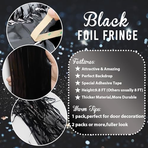 GOER 3.2 ft x 9.8 ft Metallic Tinsel Foil Fringe Curtains Party Photo Backdrop Party Streamers for Halloween,Birthday,Graduation,New Year Eve Decorations Wedding Decor (3 Packs,Black) - Image 6