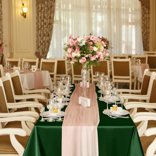 TURSTIN 8 Pack Dark Green Satin Tablecloth 102 x 58'' Overlay Table Cover - Image 7