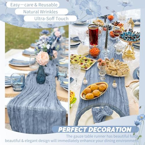 30 Pack Dusty Blue Cheesecloth Table Runner 17x108 Inches Boho Home Decor - Image 6