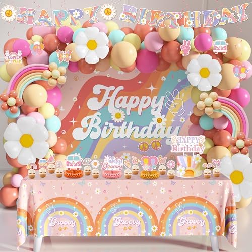 Groovy Birthday Party Decorations Set, 112 Pcs Rainbow Boho Balloon Kit by WHYMEO