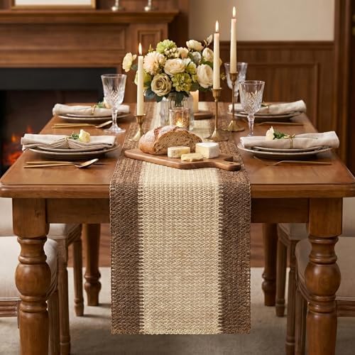 Artoid Mode Coffee Farmhouse Rustic Paper Braided Table Runner, Seasonal Christmas Woven Kitchen Dining Table Decoration for Home Party Decor 12x72 Inch - Image 2