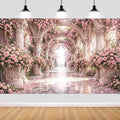 12X10ft Pink Rose Floral Wedding Backdrop European Palace Style Flower Arch Party Decortions Photography Background Anniversary Birthday Baby Shower Girl Party Portrait Photo Booth Props Wall Decor by NYMB