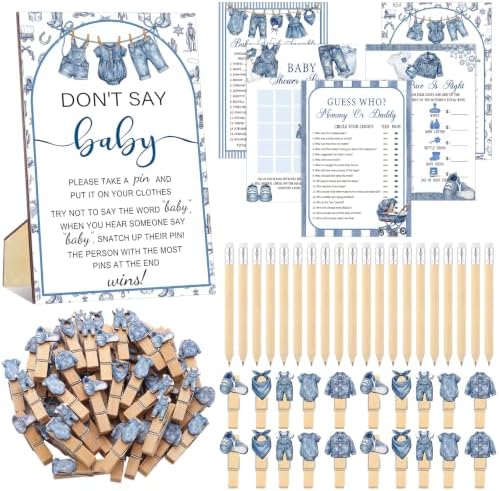 Patelai 321 Pcs Baby Shower Games Supplies, Blue Jean by Patelai