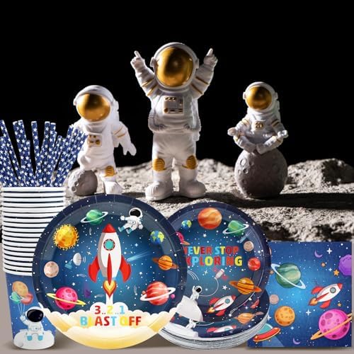 Recheel Space Themed Party Plates Set, Outer Space Party Decorations - Image 4