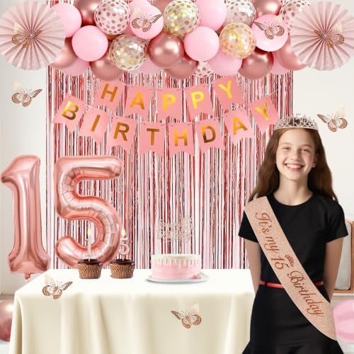 Juesly 15th Birthday Decorations for Girls, 50pcs 15 Year Old Party Set - Image 2