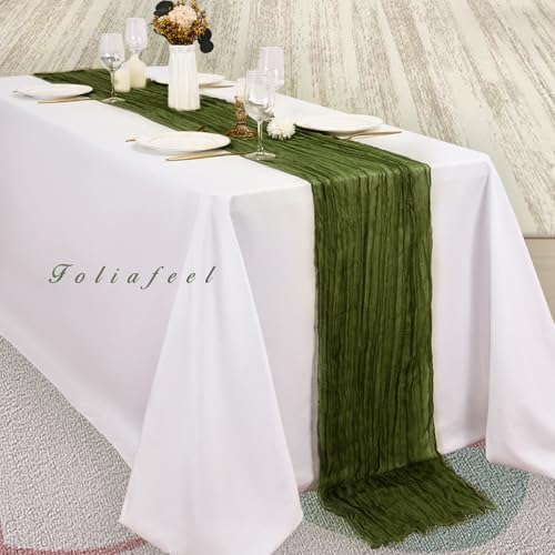 6 Pack Olive Green 10FT Cheesecloth Table Runner Rustic Gauze Cheese Cloth Table Runner for Wedding Bridal Baby Shower Table Decorations Boho Fabric Sheer Birthday Party Decor 20 x 120 Inch Long - Image 4