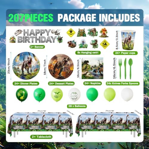 207pcs Dinosaur Party Decorations Plates Napkins Dino Birthday Supplies - Image 2