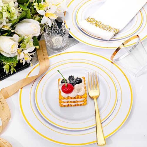 I00000 60 Pcs Gold Plastic Plates, Premium Disposable Gold Plates - Image 2