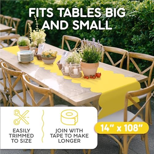 Yellow Scallop Table Runner, Disposable Plastic, 5 Pack, 14x108in - Image 4