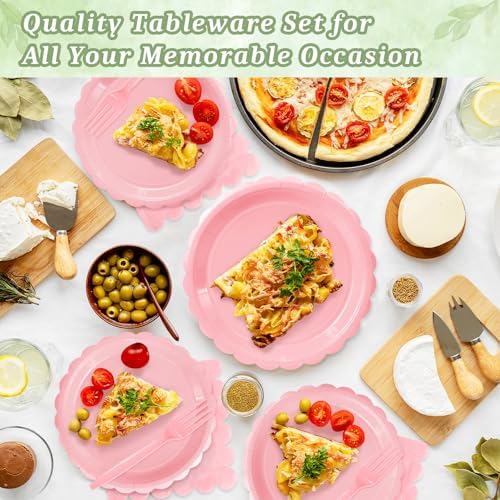 100 Light Pink Paper Plates and Napkins Disposable for Party, 25-9"&25-7" - Image 3