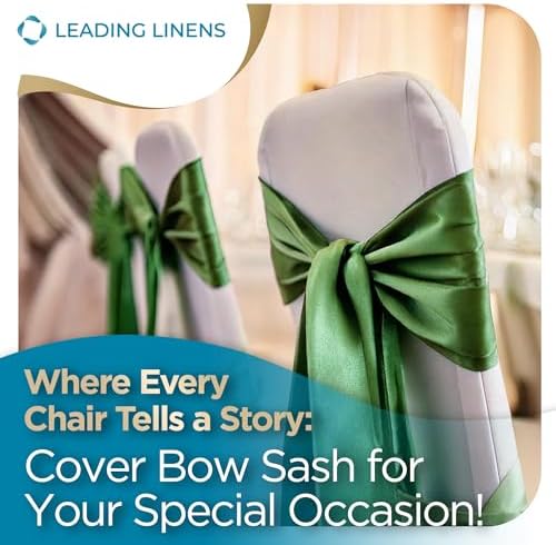 Leading Linens 250 pcs Sage Green 108"x8" Satin Bow Sash Chair Cover Decor - Image 4