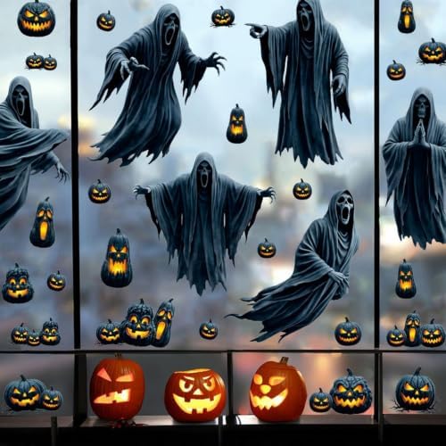 Halloween Window Clings Decorations Ghost Pumpkin Window Stickers Static Spooky Glass Window Sticker Decals for Home Office Classroom Party Haunted House Seasonal Decor 2 Sheets - Image 4