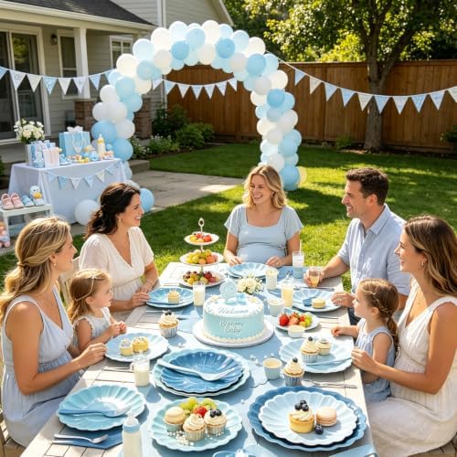 128Pcs Blue Paper Plates and Napkins Party Supplies for Birthday,Serves 32 - Image 4