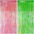 2 Pack Pink & Green Party Streamers Backdrop Curtains, 3.3x8.2ft Holographic Tinsel Foil Curtain Photo Booth Props for Birthday, Wedding, Holiday Celebration, Bachelorette, Theme Decorations by JustShimmer