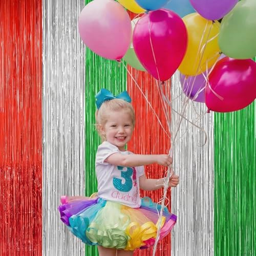 2Pack Christmas Backdrop, Red Silver Green Metallic Foil Fringe Curtains - Image 3