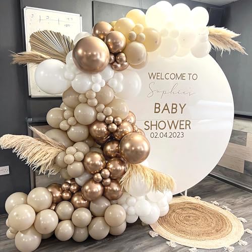White Sand Metallic Champagne Gold Balloons Garland Arch Kit,152PCS White Neutral Balloons with Clear Balloons for Birthday Wedding Baby Shower Bridal Shower Engagement Anniversary Decoration - Image 3