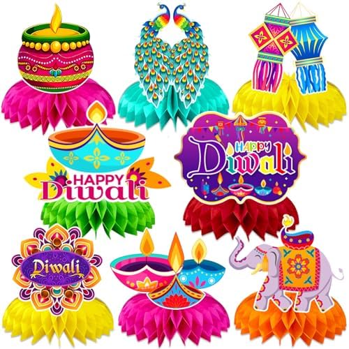JULMELON 8 Pcs Diwali Honeycomb Centerpieces for Tables Party Decorations by JULMELON