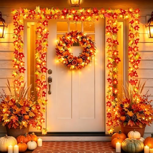 Runleo 4 Pack Fall Decorations Maple Leaf Lights Garland Total 40 ft 80 LED by Runleo
