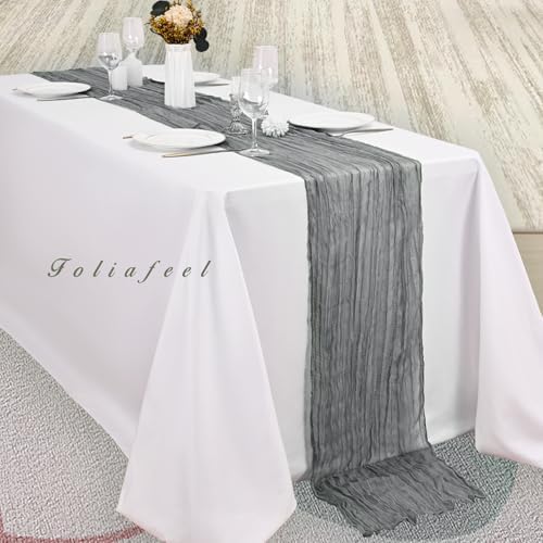 20 Pack Gray 10FT Cheesecloth Table Runner Rustic Gauze Fabric Cheese Cloth Table Runner for Wedding Bridal Baby Shower Table Decor 20 x 120 Inch Long Boho Sheer Birthday Party Table Decorations - Image 4