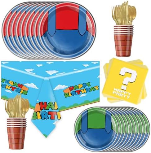 81Pcs Super Brother Party Tableware Set, Super Brother Party Decoration, Super Brother Birthday Party Supplies by OURUI