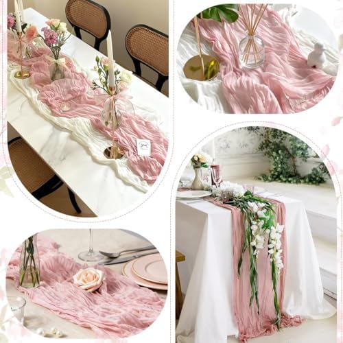 6 Pack Pink Cheesecloth Table Runner 35"×120" Gauze Fabric Table Runner - Image 5