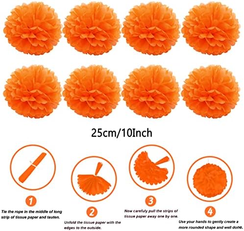 ZERODECO Party Decorations, 41 Pcs Orange Papar Fans Pompoms Garlands String Tissue Paper Tassel for Halloween New Years Spring Festival Wedding Birthday Party - Image 3