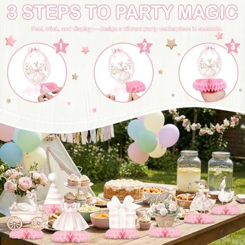 12 Pcs Pink Goose Baby Shower Decorations for Girl - Goose Baby Shower Centerpieces for Tables - Vintage Pink Goose Honeycomb Table Decor with Bow Floral for Girl Baby Shower 1st Birthday - Image 3