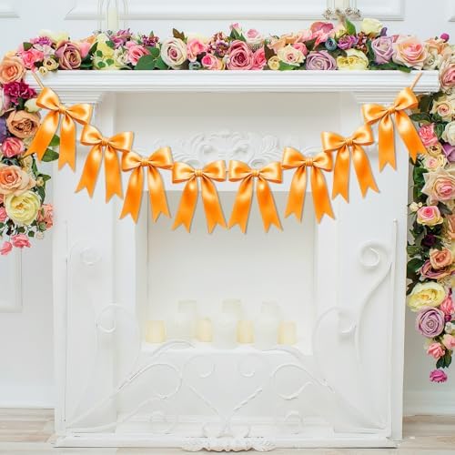 1 String of 8PCS Golden Yellow Bow Garland Banner Decoration,Pre-Strung Satin Ribbon Ornaments for Birthday,Christmas,The Fall Festival,Thanksgiving,Halloween,Anniversary,Wedding,Baby Shower - Image 6