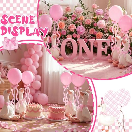 Chunful 10 Set Pink One Silly Goose 1st Birthday Decoration 11.8 Inch Soft Goose Stuffed Animal Baby Shower Centerpieces Swan Stuffed Animal with Balloon Table Decor for Wedding Gift Party Favor - Image 2