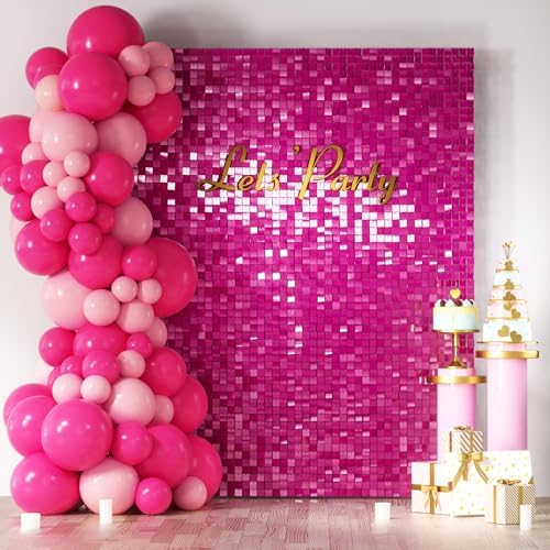 COKAOBE LiteGrid Series Shimmer Wall Backdrop - 24Pcs Hot Pink by COKAOBE