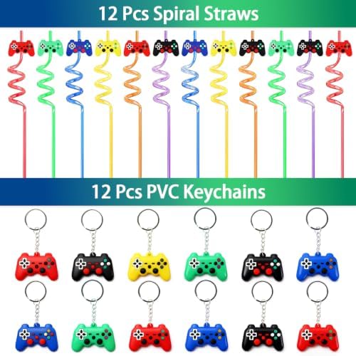 296Pcs Video Game Party Favors for 12 Kids, Including Goodie Bags, Glasses, Straws, Bracelets, Keychains, Stamps, Stickers, Tattoos & More-Perfect for Theme Birthday Party Decorations & Piñata Fillers - Image 4