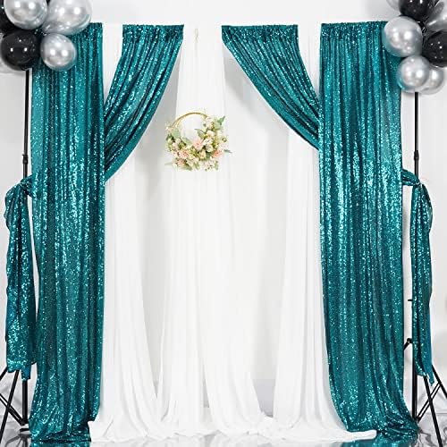 Poise3EHome 2ft x 8ft Teal Sequin Backdrop Curtains 2 Panels for Photography Party Decoration, Teal - Image 5