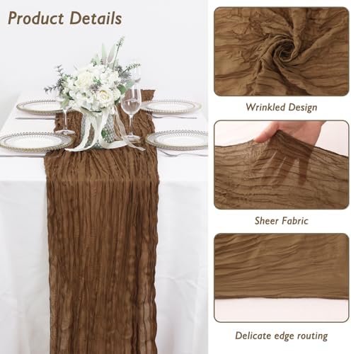1 Pack Light Brown Cheesecloth Table Runner 120 Inch Boho Wedding Decor - Image 3