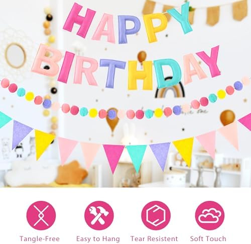CANREVEL 3 PCS Pre-Strung 3D Happy Birthday Banner Decorations, Candy - Image 4