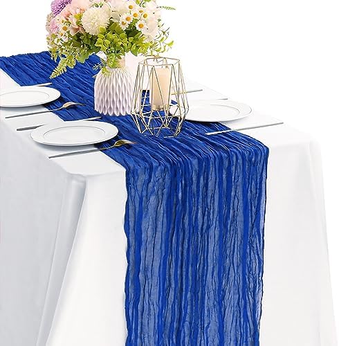 Royal Blue 10FT Cheesecloth Table Runner Boho Gauze Fabric Table Runner Rustic Sheer Runner for Wedding Bridal Baby Shower Birthday Party Boho Table Decor（1 Pack Royal Blue） by JALANCY